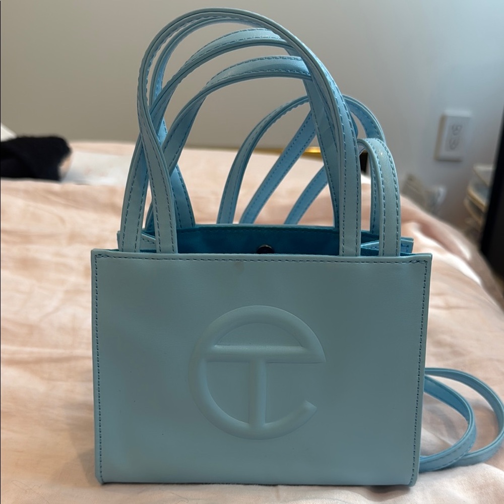 Telfar Blue Mini Bag with Structured Design and Embossed Logo